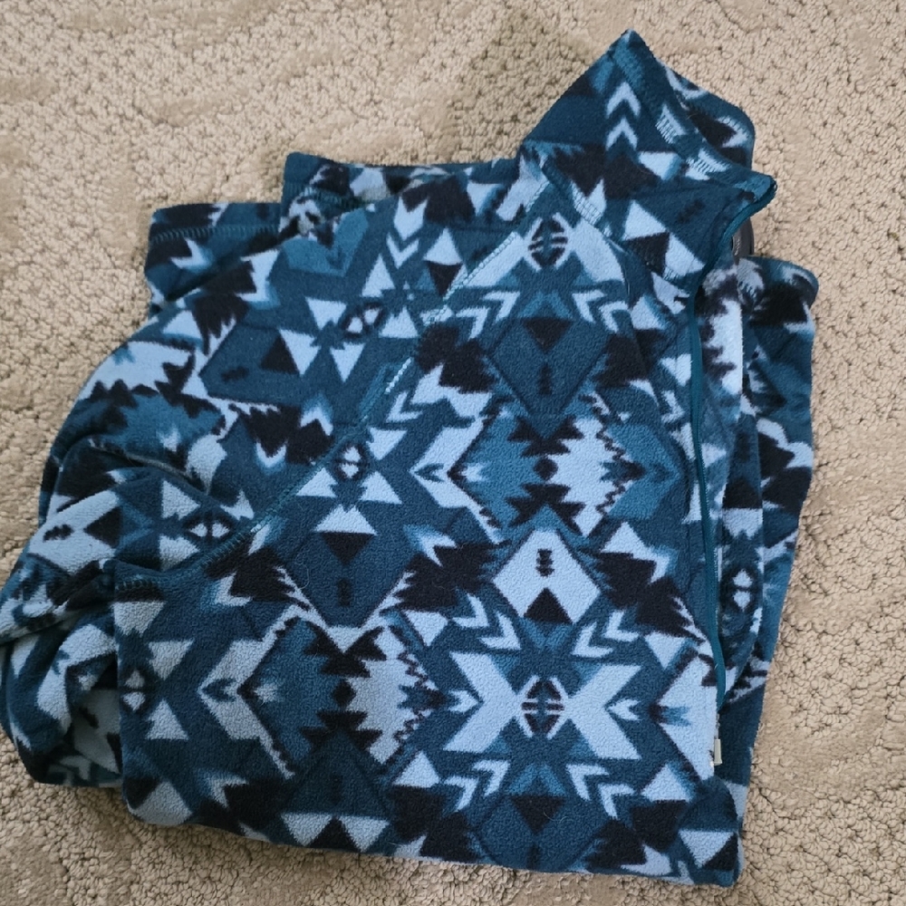 Eddie Bauer Teal and Black Fleece Quarter Zip